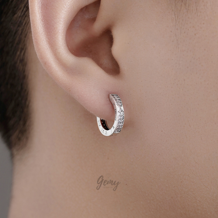Khuyên tai tròn nam bạc 925 khắc số La Mã cực chất, cá tính Timeless 2 (1 chiếc) | GEMY SILVER KN124
