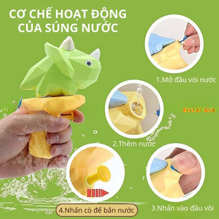 Súng Bắn Phun Nước Đồ Chơi Mini Cho Bé Hình Khủng Long Nhiều Màu Đáng Yêu, Đồ Chơi Phun Nước 89032