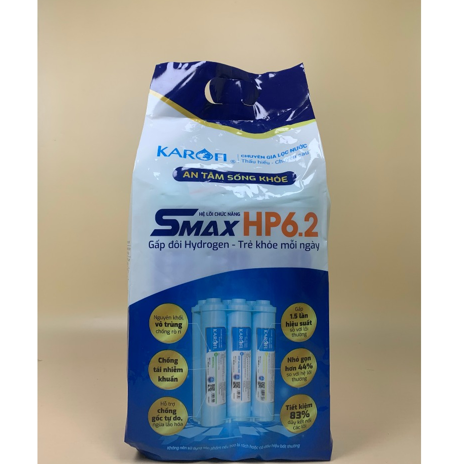 Bộ 6 Lõi Lọc Khoáng Karofi Smax HP 6.2 Hiệu Suất Cao Gồm T33, Mineral, Nano, ORP Alkaline, Hydrogen, Tourmaline...