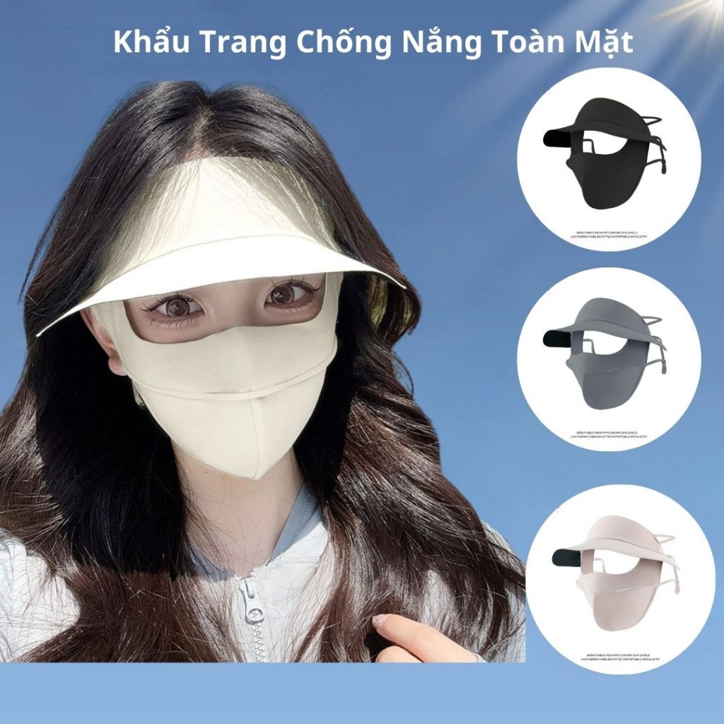 Khẩu trang vải mặt nạ chống nắng toàn mặt chống tia UV cực tím UPF50+, khẩu trang full face vải lụa băng thoáng khí