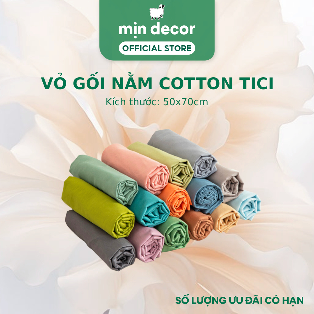 Ảnh Vỏ Gối Nằm Cotton Tici Mịn Decor, Kích Thước 50x70cm Màu Trơn Mềm Mịn, Không Khoá Kéo 3