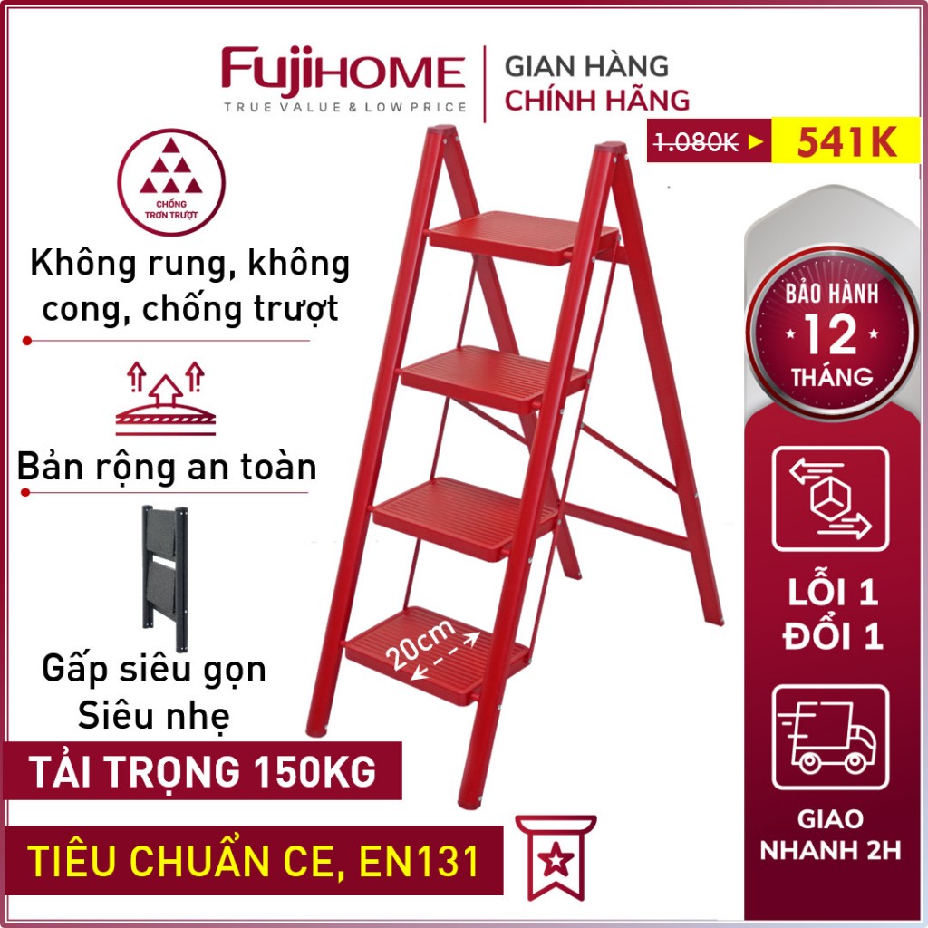 Thang xếp gọn gia đình chữ A 3 -4 bậc thép carbon FUJIHOME Nhập Khẩu, thang đa năng gấp gọn