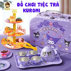 Đồ chơi vali tiệc trà chiều bánh Kuromi cho bé, có bộ ấm chén và tháp bánh xinh xắn bằng nhôm siêu bền