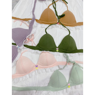 Set đồ bikini đi biển phối bèo thô boi hoạ tiết trơn pastel - Handmade by Mimi house