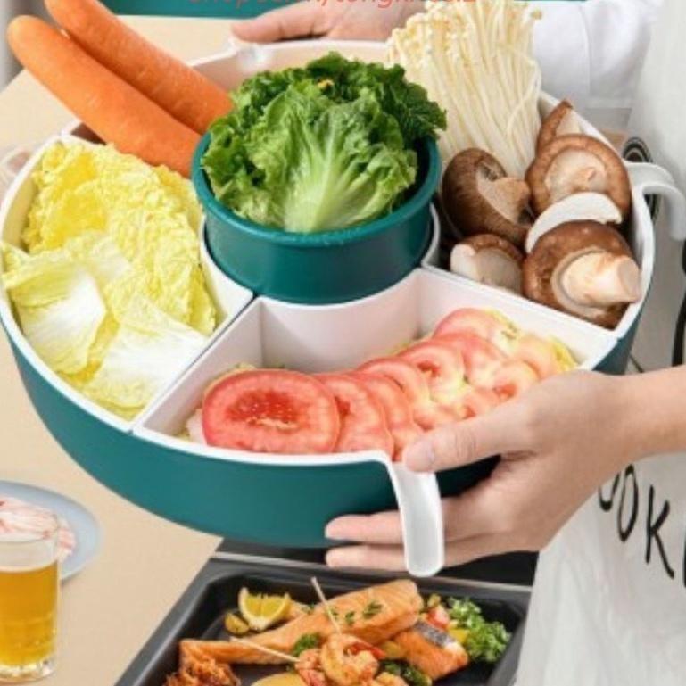 Khay Nhựa Đa Năng Đựng Đồ Ăn Lẩu, Rổ Đựng Rau 5 Ngăn, Khay Hoa Quả Xoay 360 Tiện Lợi