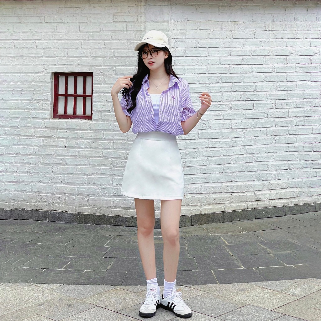 Ảnh Áo sơ mi nữ Blousie Choobe kẻ sọc oversize cộc tay ASM03 4