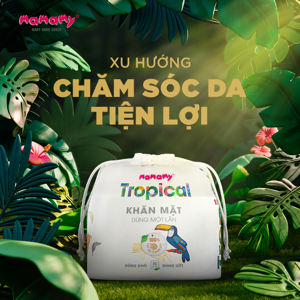 Ảnh Túi khăn mặt dạng cuộn Mamamy Tropical 80 tờ, Khăn giấy khô đa năng cao cấp, tự nhiên, mềm dai, sạch cực 3