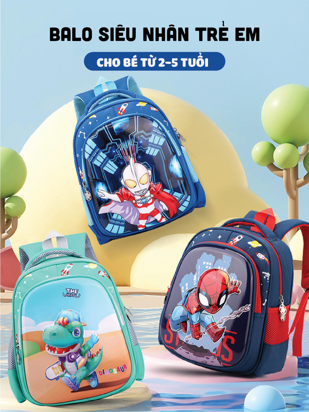 Ảnh Balo mẫu giáo cho bé trai 1989KIDS đi học từ 2 đến 5 tuổi,bề mặt nhựa eva chống thấm nước,balo bé trai cute,,balo trẻ em 1