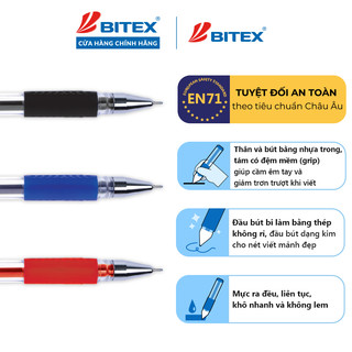Bút Gel Bitex G02 mực xanh, mực đỏ, mực đen, ngòi 0.5mm viết êm trơn, không chảy mực (5 cây)