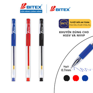Bút Gel Bitex G02 mực xanh, mực đỏ, mực đen, ngòi 0.5mm viết êm trơn, không chảy mực (5 cây)