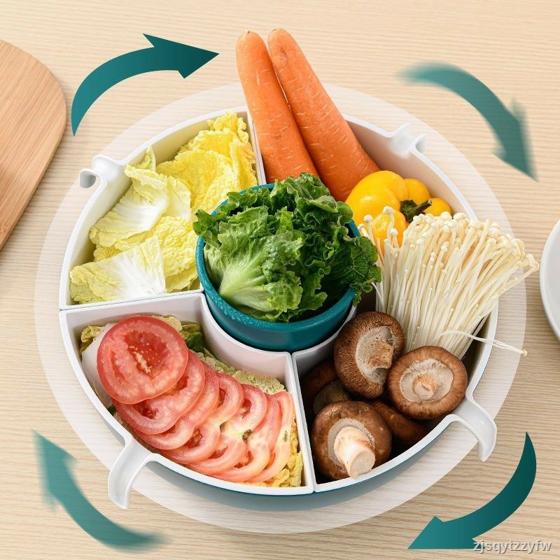 Khay Nhựa Đa Năng Đựng Đồ Ăn Lẩu, Rổ Đựng Rau 5 Ngăn, Khay Hoa Quả Xoay 360 Tiện Lợi