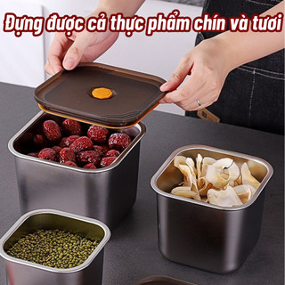 Hộp Đựng Thực Phẩm Inox Có Nắp Đậy, Khay Bảo Quản Đồ Ăn Tủ Lạnh, Chống Mùi,Dung Tích 900ml