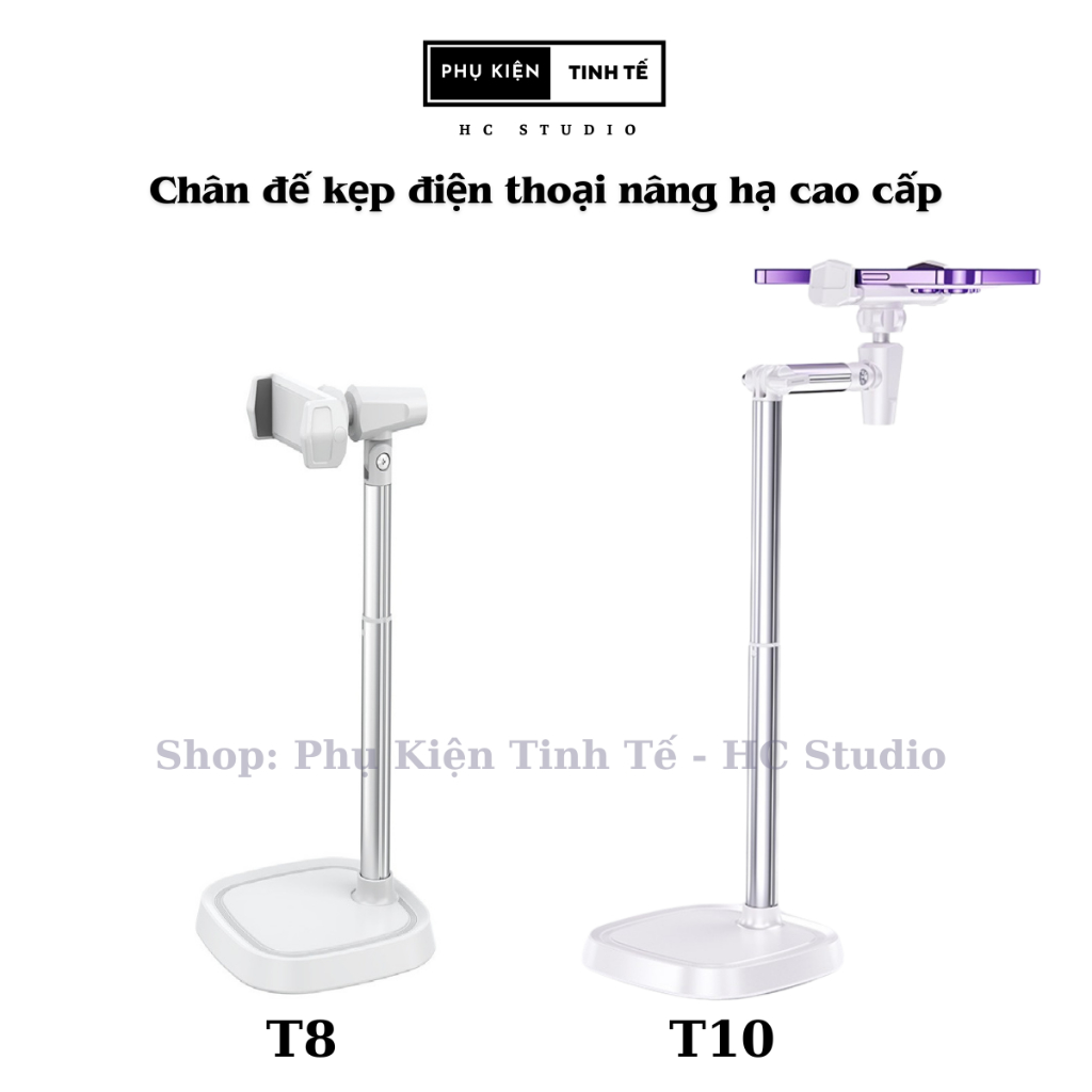 Chân đế kẹp điện thoại nhôm nâng hạ chiều cao, giá đỡ livestream quay chụp điều chỉnh góc linh hoạt