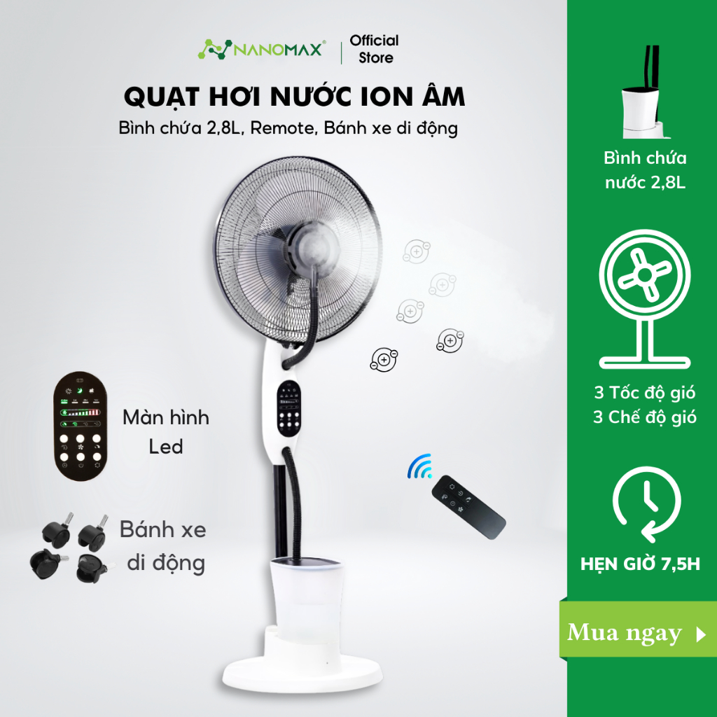 Đánh giá Quạt Hơi Nước NANOMAX QN 09: Mát lạnh, Ion âm, Tiện lợi