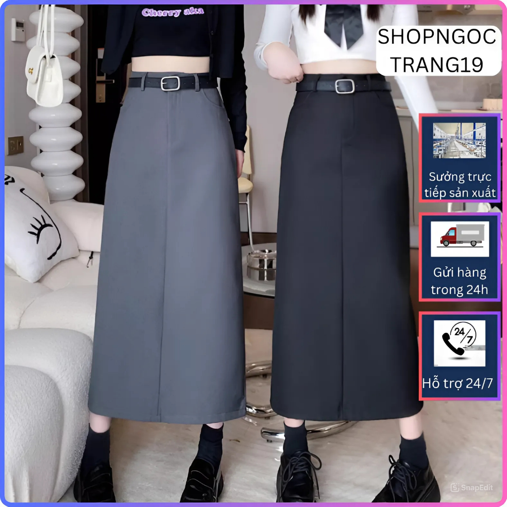 Chân Váy Chữ A Suông Dáng Dài 90cm Hack Chân_SHOPNGOCTRANG19_Chất Liệu Vitex_CV69