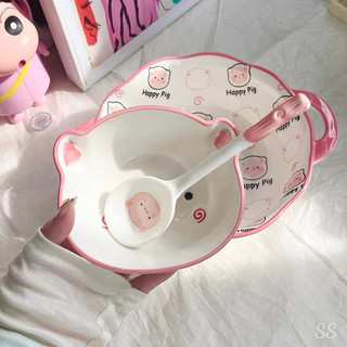 T&T0232 Set Tô,bát sứ cao cấp 3 món lợn hồng happy pig siêu cute