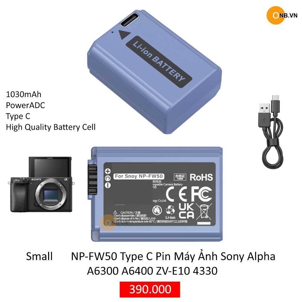 Small -Rig Pin FW50 cổng Type-C cho Sony Alpha A6000 A6300 A6400 ZV-E10 ...