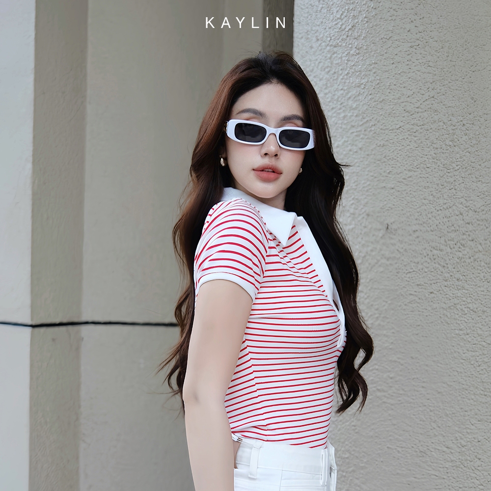 Ảnh Áo thun KAYLIN Polo form ôm phối sọc chất vài thun co giản phong cách công sở thanh lịch - N2252 4