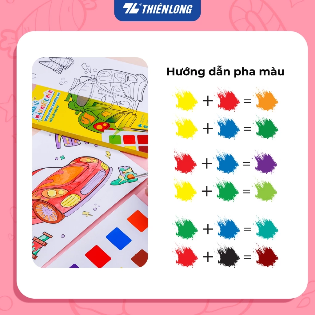 Tranh tập tô màu nước dạng nén cho bé,nhiều chủ đề, Khổ giấy A5 200gsm, tặng kèm cọ và 5 thẻ màu 2.5