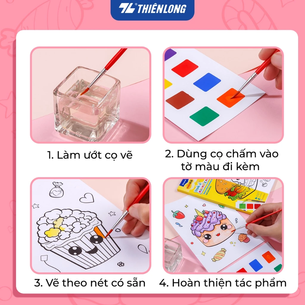 Tranh tập tô màu nước dạng nén cho bé,nhiều chủ đề, Khổ giấy A5 200gsm, tặng kèm cọ và 5 thẻ màu 2.5
