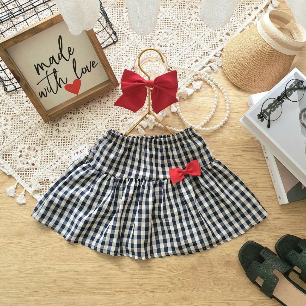 (13kg-38kg) Chân váy hoa nhí xuất dư dáng ngắn bé gái, có lót quần, cạp chun co giãn mềm mại