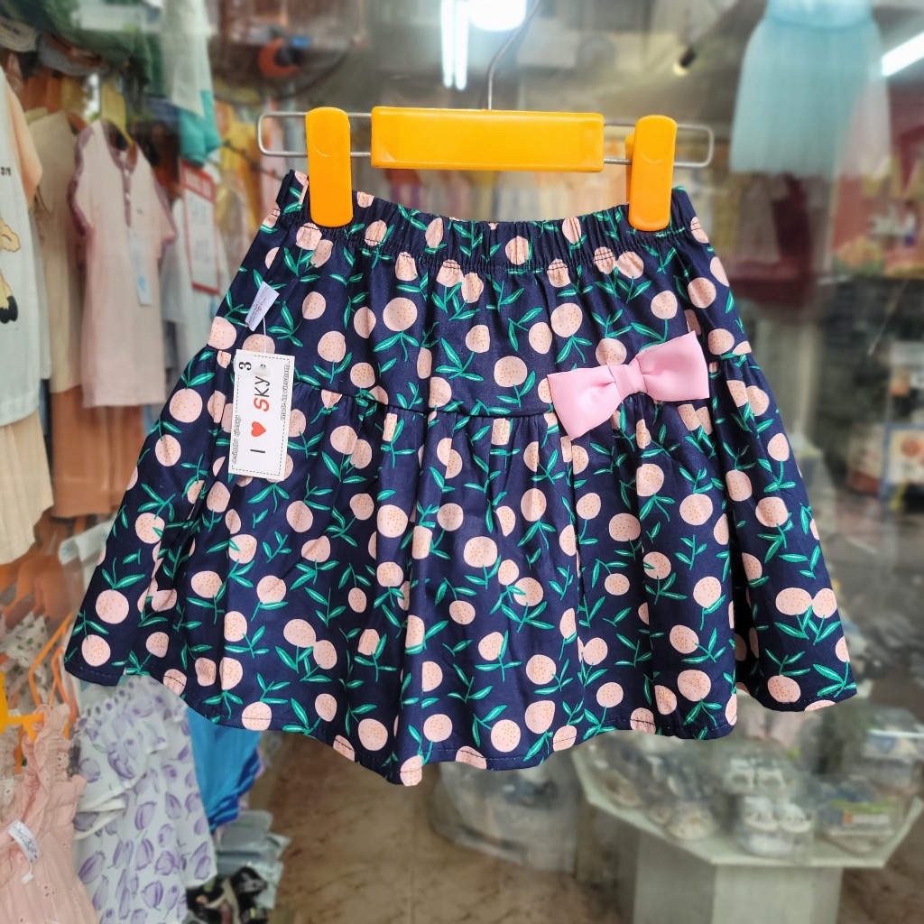 (13kg-38kg) Chân váy hoa nhí xuất dư dáng ngắn bé gái, có lót quần, cạp chun co giãn mềm mại