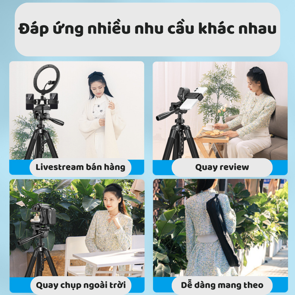 Chân Quay Máy Ảnh Điện Thoại Tripod 360° - Chân Quay Tripod Hỗ Trợ Quay 360° Hợp Kim Nhôm Chắc Chắn Kích Thước 55-170cm