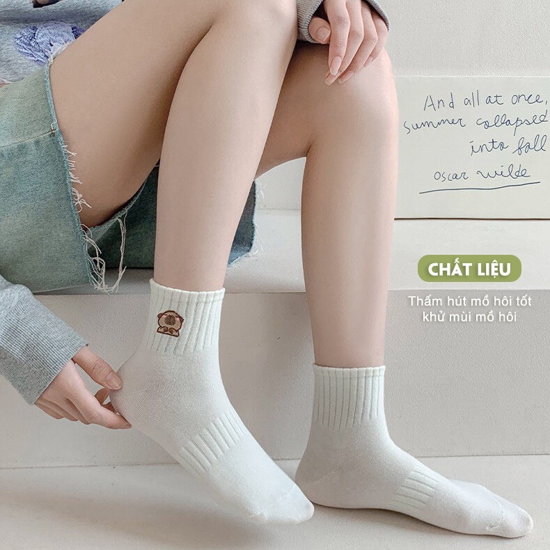 Tất vớ nữ cổ ngắn họa tiết sóc chuột dễ thương, chất liệu co giãn thoáng khí - Ekiu Shop
