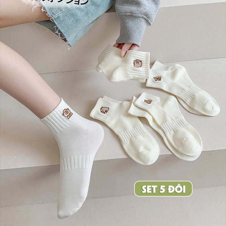 Tất vớ nữ cổ ngắn họa tiết sóc chuột dễ thương, chất liệu co giãn thoáng khí - Ekiu Shop
