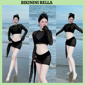 Set Bikini Đồ Bơi Nữ 4 Chi Tiết Áo Lưới Chồng Khăn Quấn Lưới Sang Chành 2024 BELLA