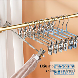 Móc Đôi 2 Kẹp Inox Phơi Quần Áo Tất Vớ, 2 Kẹp Inox Tự Điều Chỉnh Chống Trượt Tiện Dụng