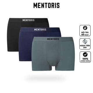 Combo 3 quần lót boxer nam MENTORIS, vải cotton, mềm mại, thấm hút mồ hôi CB3MBX01