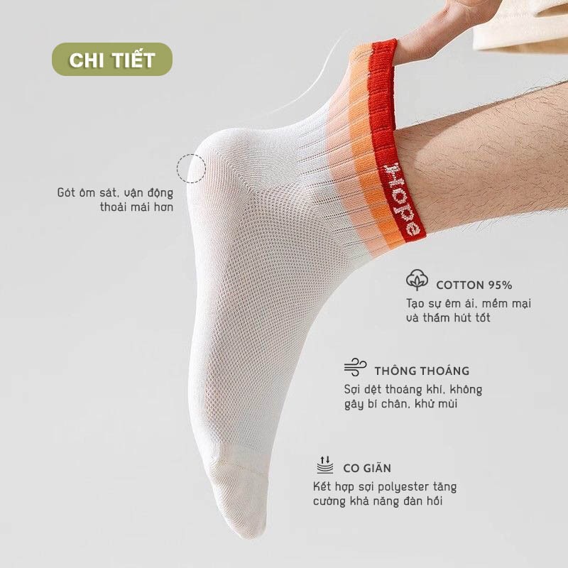 Tất vớ nam nữ cổ tất màu sắc, chất liệu cotton co giãn 4 chiều - Ekiu Shop