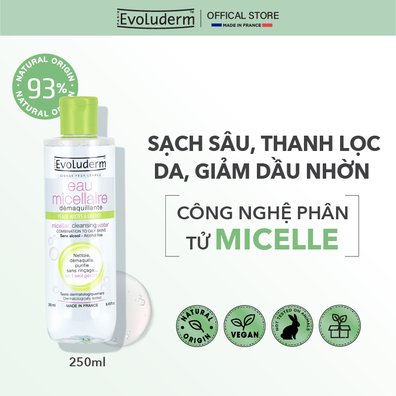 Ảnh Combo chăm da hỗn hợp dầu mụn với nước hoa hồng và nước tẩy trang Evoluderm 250ml 3