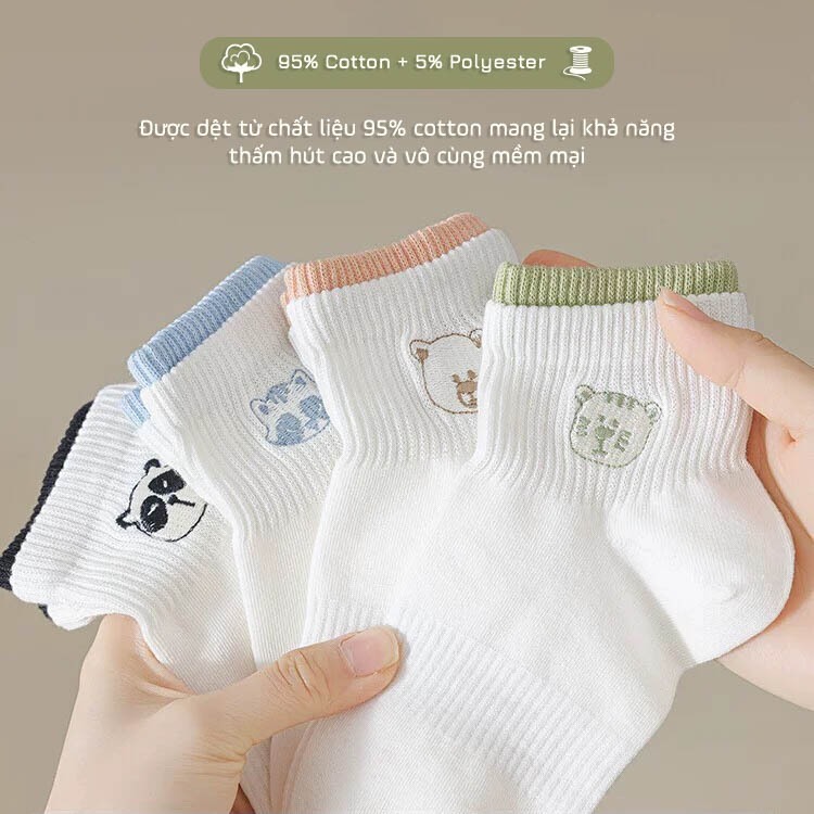 Tắt vớ nữ cổ ngắn họa tiết thêu đáng yêu, chất liệu cotton co giãn 4 chiều - Ekiu Shop