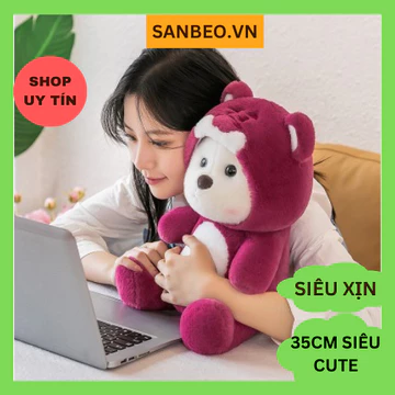Gấu bông Cosplay gấu dâu- Gấu bông Lena Bear mặc áo cosplay Gấu Dâu Lotso, Gấu Lena Sang Trọng Size 35CM - SANBEO.VN