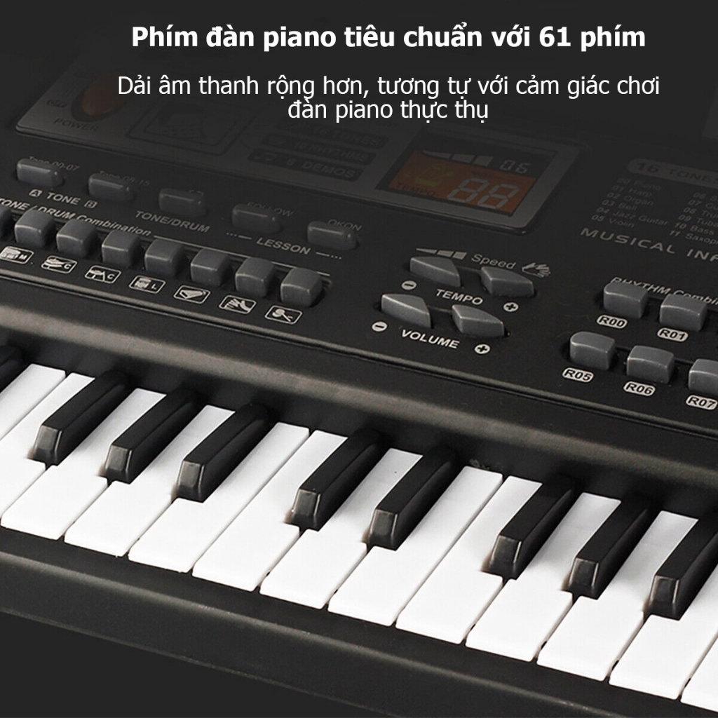 Đồ Chơi Đàn Cho Bé Piano Đàn Piano 61 Phím Piano Đàn Đàn Cho Bé Chơi Có Nhạc Đàn Tập Chơi Organ- Đồ Chơi Cho Bé PUKAPI