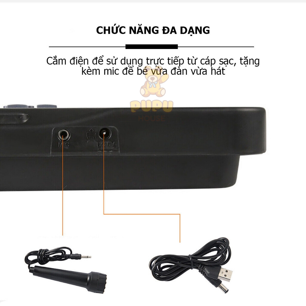 Đàn Piano Cho Bé Đàn Organ Đàn Piano 61 Phím Đàn Organ 61 Phím Đàn 61 Phím Cho Bé Kèm Micro + Dây Cáp Sạc - PUPU HOUSE