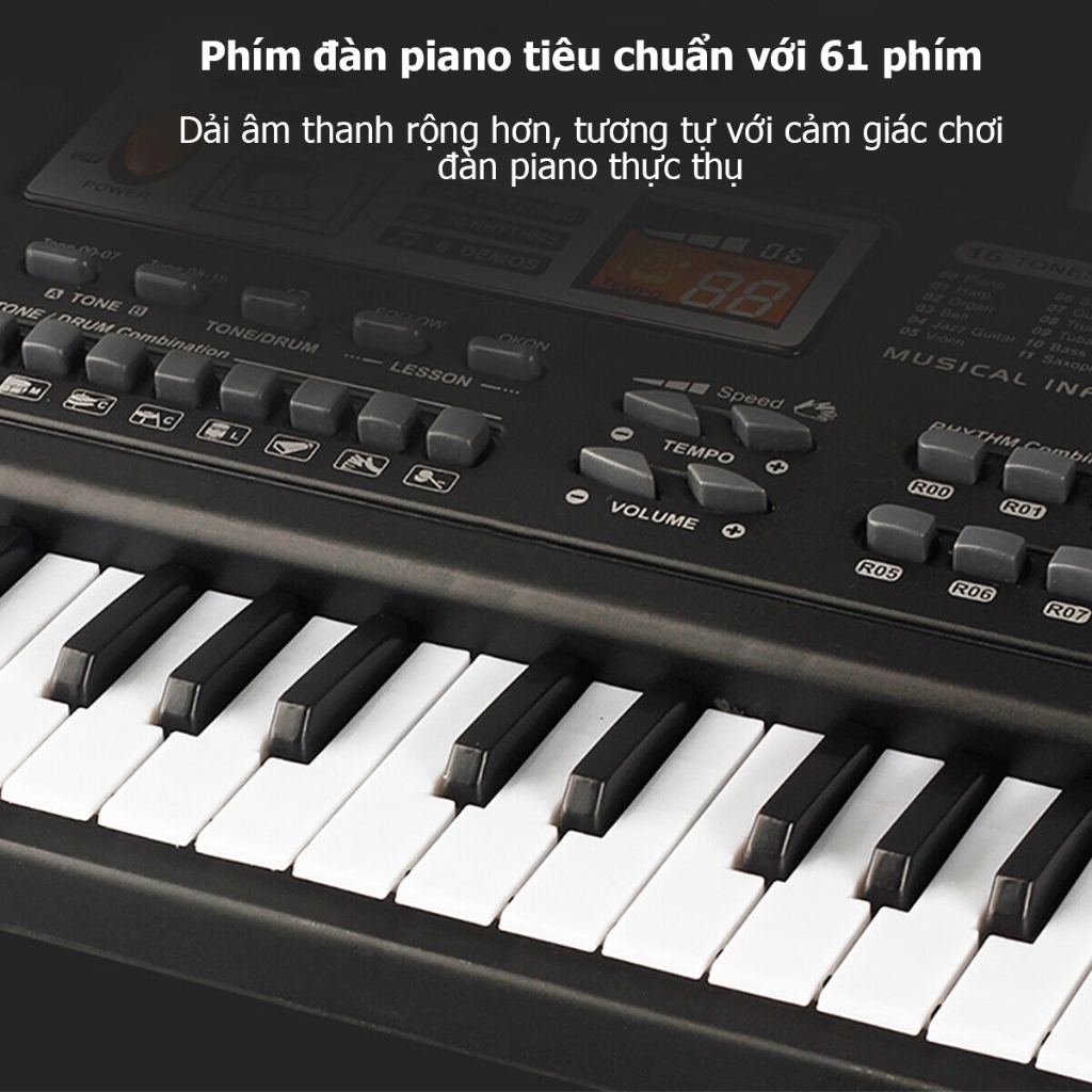 Đàn Piano Cho Bé Đàn Organ Đàn Piano 61 Phím Đàn Organ 61 Phím Đàn 61 Phím Cho Bé Kèm Micro + Dây Cáp Sạc - PUPU HOUSE