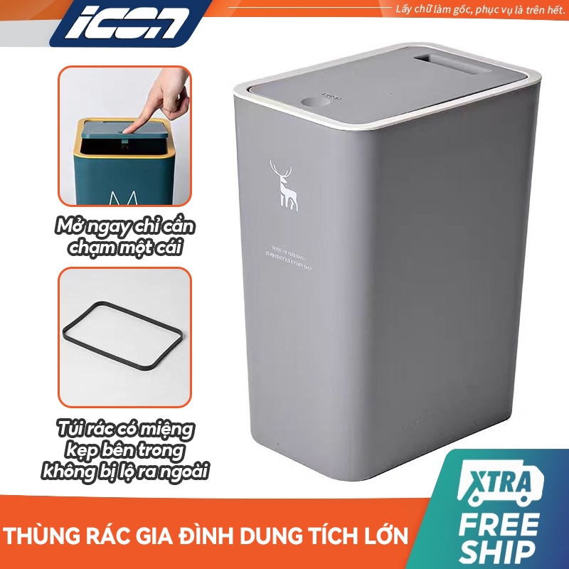 ICON Thùng rác có nắp chống thấm nước khử mùi thiết kế bật lên bằng nút bấm thích hợp phòng khách, phòng tắm, nhà bếp