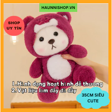 Gấu bông Cosplay gấu dâu- Gấu bông Lena Bear mặc áo cosplay Gấu Dâu Lotso, Gấu Lena Sang Trọng Size 35CM - HAUNNISHOP.VN