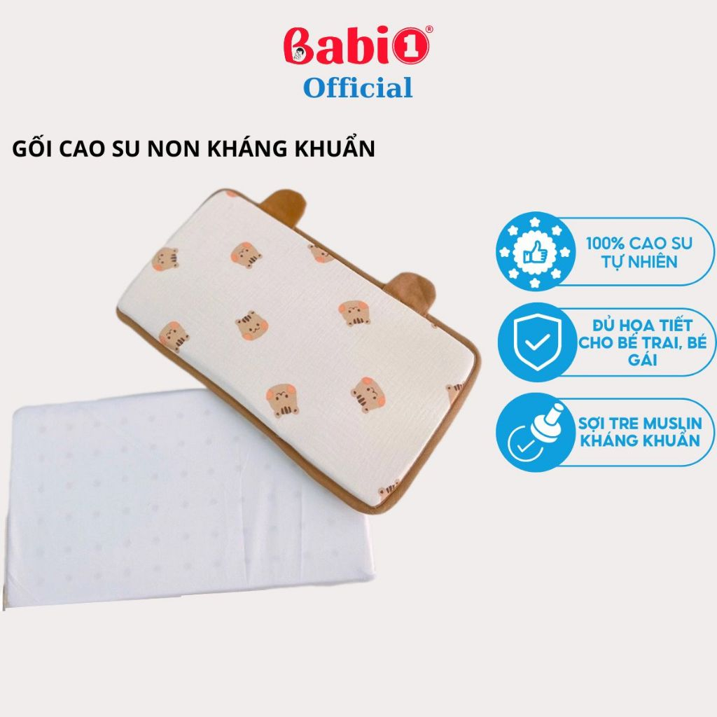 Gối Cao Su Non Babi1 Điều Hòa Vỏ Gối Sợi Tre Kháng Khuẩn An Toàn Da Cho Bé