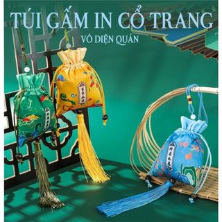 TÚI GẤM IN HOA phong cách CỔ TRANG CẦU BÌNH AN MAY MẮN CẦU TÀI LỘC HANH THÔNG TÚI ĐỰNG LÌ XÌTRANG SỨC.