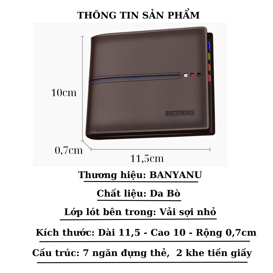 Ví da bò nam ví nam ngang nhiều ngăn bóp nam da thật chính hãng BANYANU mẫu BCV-FV06  có hộp làm quà tặng sang trọng