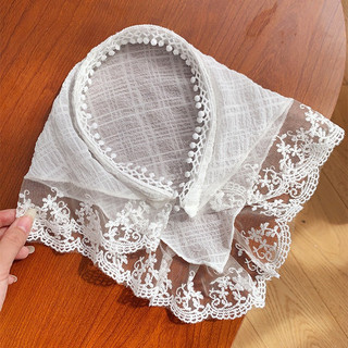 Khăn Bandana tiểu thư khăn trùm đầu ren trắng khăn tam giác turban đi biển
