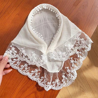 Khăn Bandana tiểu thư khăn trùm đầu ren trắng khăn tam giác turban đi biển