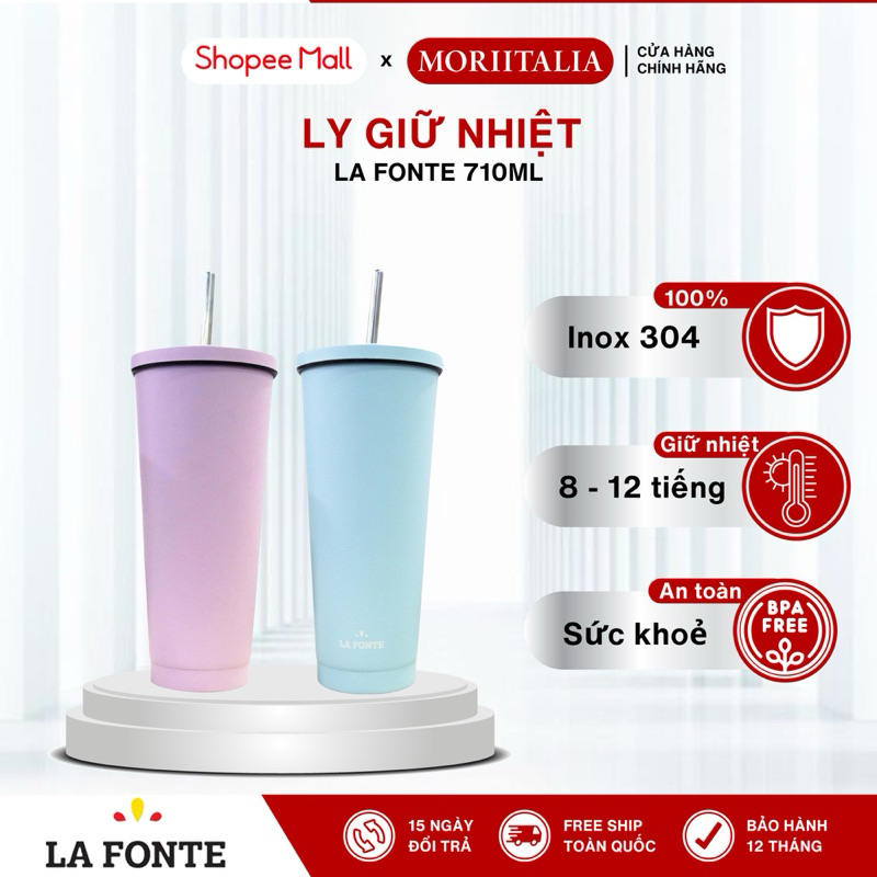 Ảnh Ly giữ nhiệt Pastel La Fonte, Dung tích 710ml, Thép không gỉ SUS304, Kèm Ống Hút - MORIITALIA 012508 1