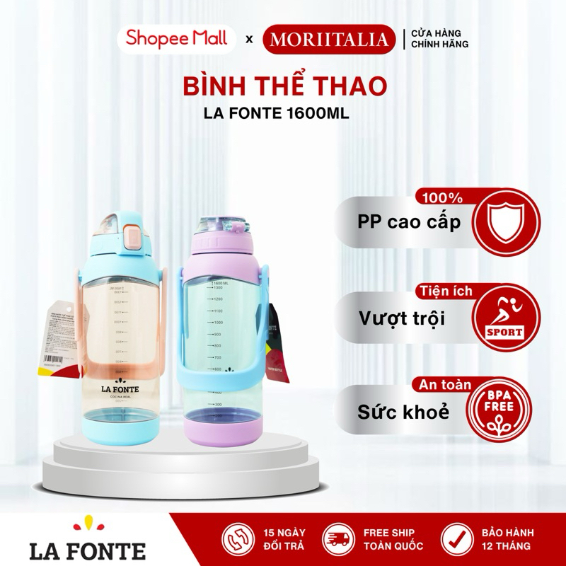 Ảnh Bình Nước Thể Thao Có Tay Xách La Fonte 1600ml, Chịu nhiệt cao, nắp một chạm - Moriitalia 011600 1