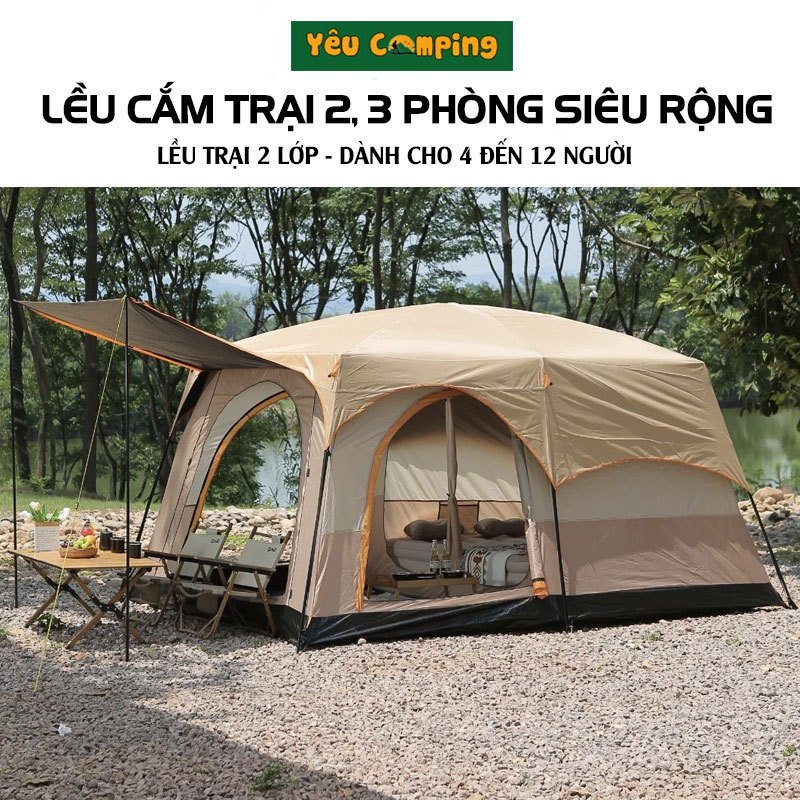 Lều Cắm Trại 2-3 Phòng 4-12 Người 2 Lớp Chống Gió Côn Trùng - Review Chi Tiết