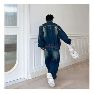 Set Demin Jeans Gồm Áo Dáng Boxy và Quần Jeans Ống Rộng Xé Rách